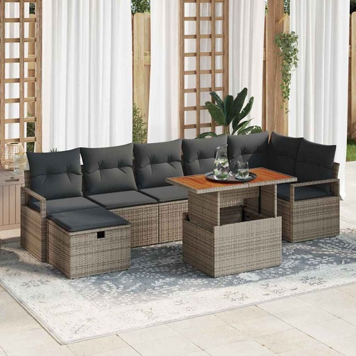 8 Piece Garden Sofa Set with Cushions Grey Poly Rattan