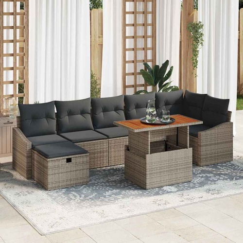 8 Piece Garden Sofa Set with Cushions Grey Poly Rattan