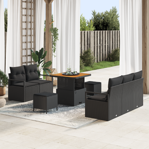 8 Piece Garden Sofa Set with Cushions Black Poly Rattan