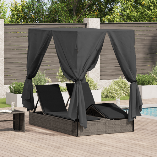 Double Sun Lounger Grey 205 x 129 x 200 cm Poly Rattan