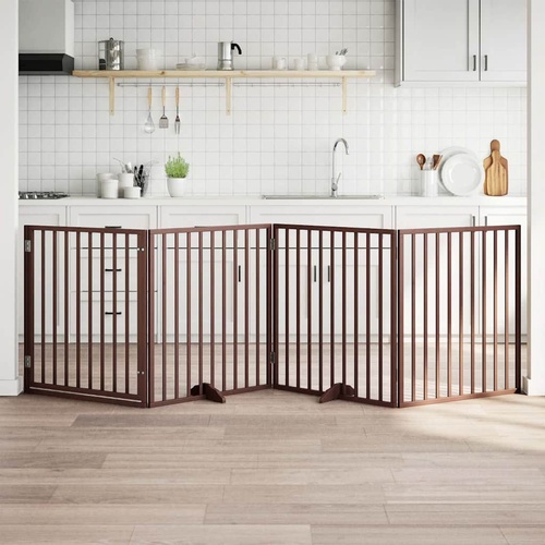 Dog Gate with Door Foldable 4 Panels Brown 320 cm Poplar Wood