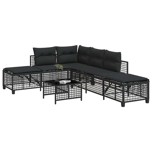 3 Piece Corner Garden Sofa Set with Cushions Black Poly Rattan