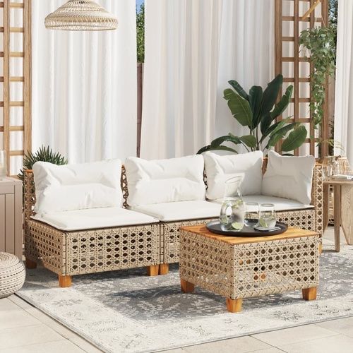 Garden Sofa with Cushions 3-Seater Beige Poly Rattan