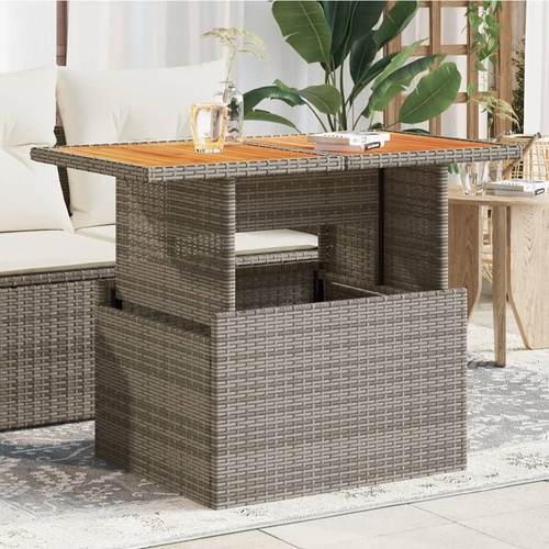 Garden Table Grey 100x55x73 cm Poly Rattan and Acacia Wood