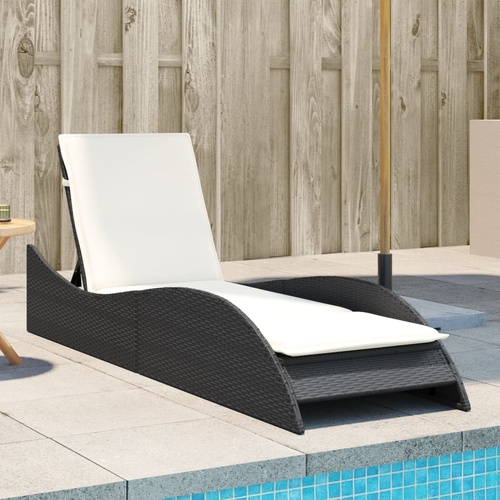 Sun Lounger with Cushion Black 60x205x73 cm Poly Rattan