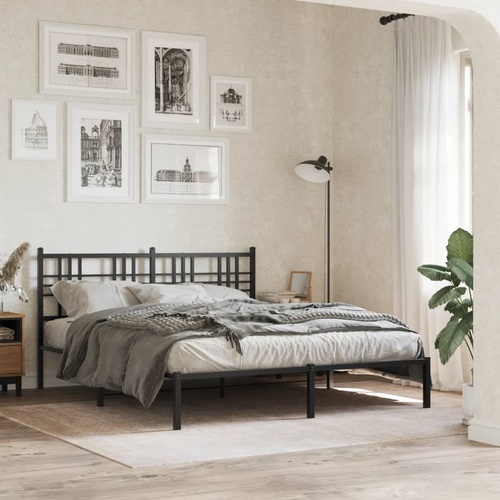 Metal Bed Frame without Mattress with Headboard Black 150x200 cm