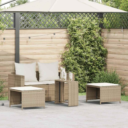 5 Piece Garden Sofa Set with Cushions Stackable Beige Poly Rattan
