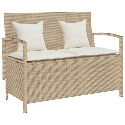 Garden Storage Bench with Cushion Beige Poly Rattan
