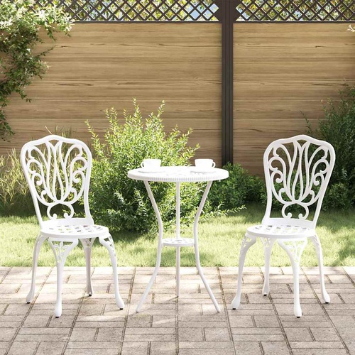 3 Piece Outdoor Bistro Set - White Cast Aluminium