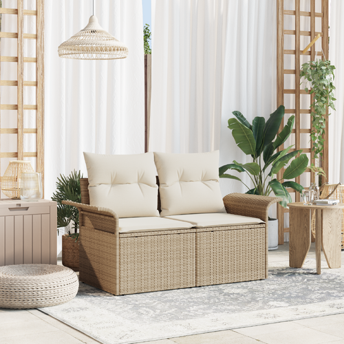 2-Seater Garden Sofa with Cushions Beige Poly Rattan