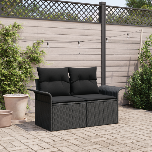 2-Seater Garden Sofa with Storage & Cushions Black Poly Rattan