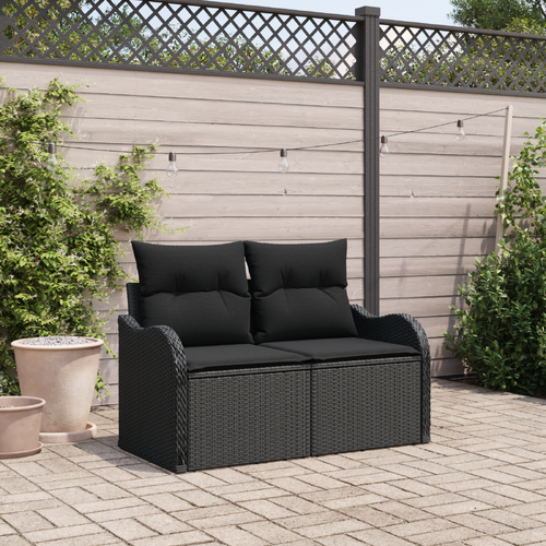 Garden Sofa with Cushion Black 121 x 62 x 69cm Poly Rattan
