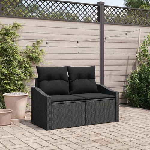 2-Seater Garden Sofa with Storage & Cushions Black Poly Rattan