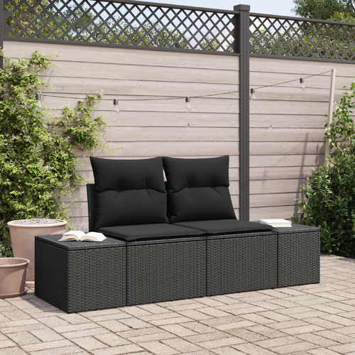 2-Seater Garden Sofa with Cushions Black Poly Rattan