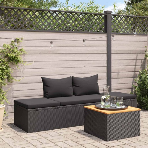 Sun Bed with Cushions Poly Rattan Black