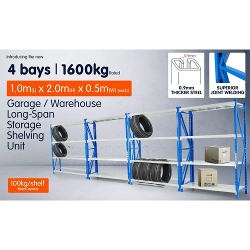4-Bay shelving 4m-wide 400kg