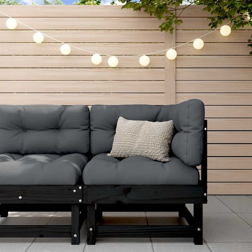 Corner Sofa with Cushions Black Solid Wood Pine