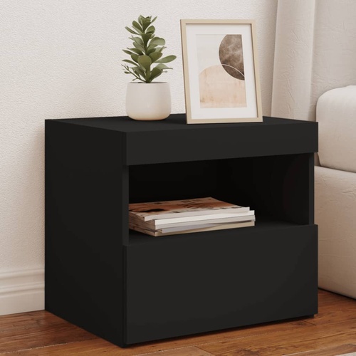Bedside Cabinet with LED Lights Black 50x40x45 cm