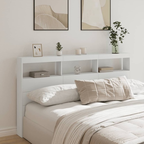 Headboard Cabinet with LED White 180 cm