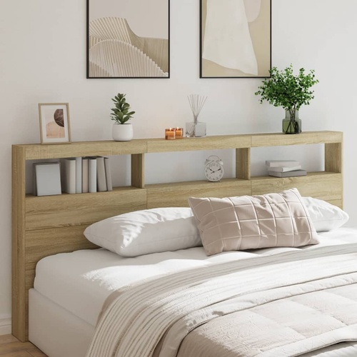 Headboard Cabinet with LED Sonoma Oak 220 cm