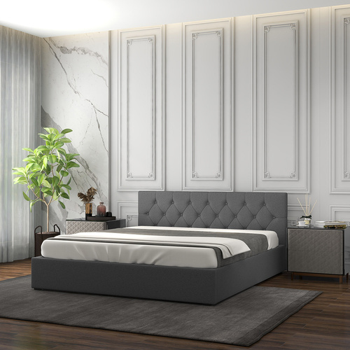 Milano Capri Luxury Gas Lift Bed With Headboard (Model 3) - Grey No.28 - Queen - Model-D2B5A2