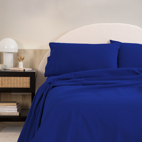 Royal Comfort Vintage Washed 100 % Cotton Sheet Set Single - Royal Blue - Model-F1F3B5