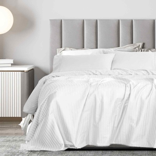 Royal Comfort 1200 Thread count Damask Stripe Cotton Blend sheet sets Queen White - Model-60ACF9