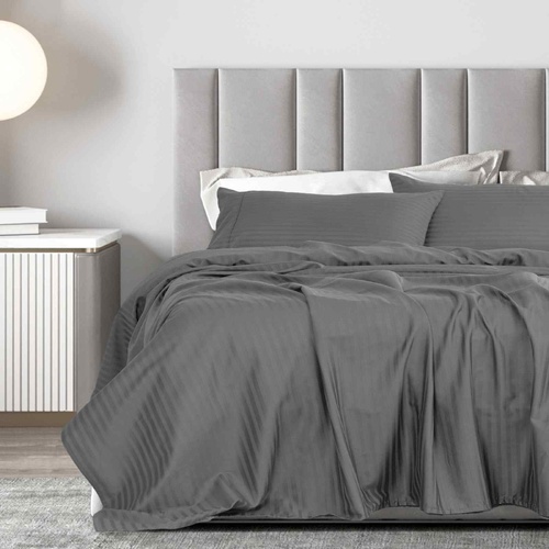 Royal Comfort 1200 Thread count Damask Stripe Cotton Blend sheet sets Queen Charcoal Grey - Model-659CEA