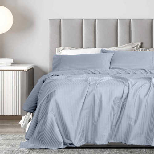 Royal Comfort 1200 Thread count Damask Stripe Cotton Blend sheet sets King Blue Fog - Model-FA6DAC