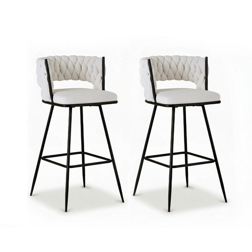 Artiss 2x Bar Stools Kitchen Dining Chair Counter Stool Woven Velvet Metal Ivory