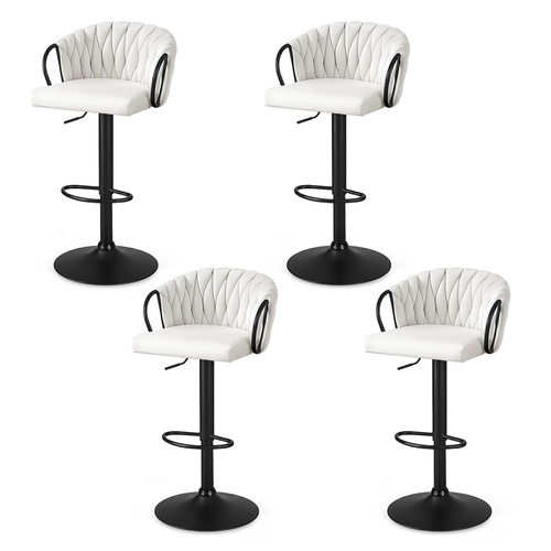Artiss Bar Stool x4 Kitchen Dining Chair Counter Gaslift Woven Velvet Ivory