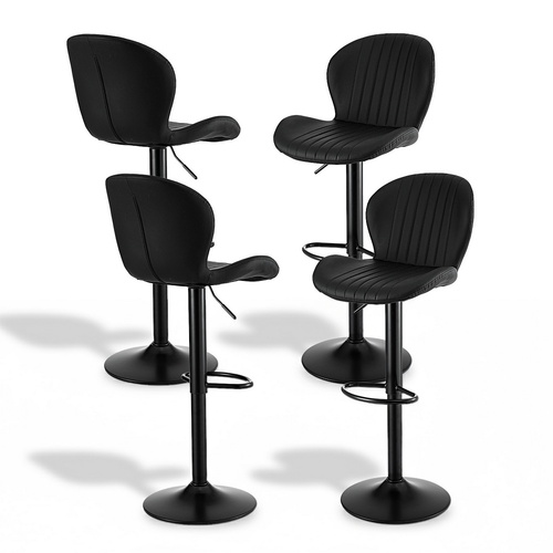 Artiss 4x Bar Stools Kitchen Swivel Gas Lift Counter Chair Shell Leather Black