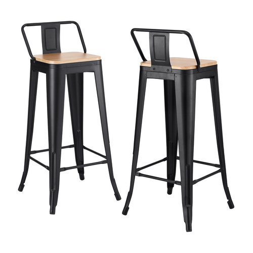 Artiss 2x Bar Stools Kitchen Counter High Chair Dining Stackable Metal Black