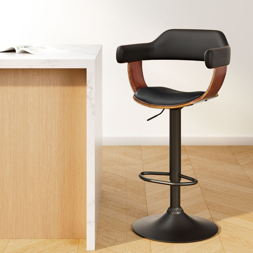 Artiss Bar Stools Gas Lift Leather w/Armrest All Black