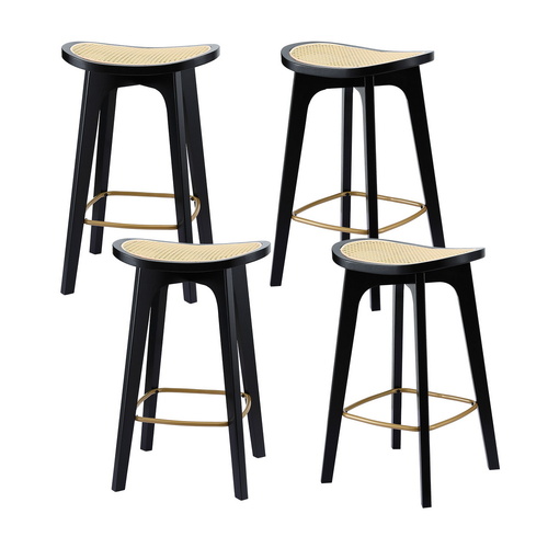 Artiss 4x Bar Stools Rattan Counter Kitchen Dinning Chair Bamboo Saddle Black
