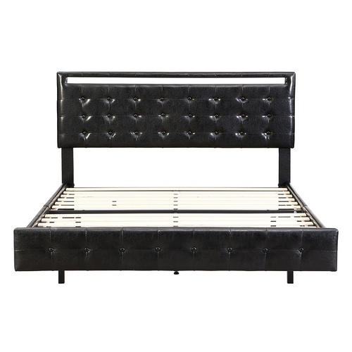 Floating Bed Frame Double with Headboard LED Lights Mattress Base - Model-6B7075