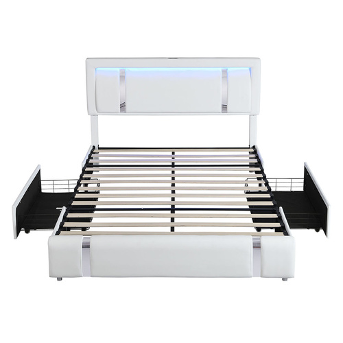 Queen Bed Frame With Adjustable Headboard White - Model-2913E6