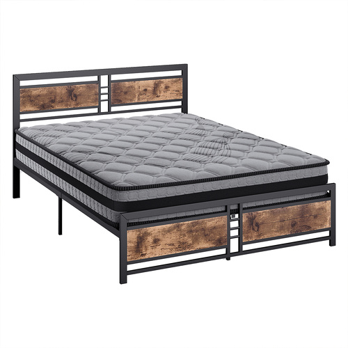 Metal Bed Frame Mattress Base Set Wood Queen - Model-D03D3E