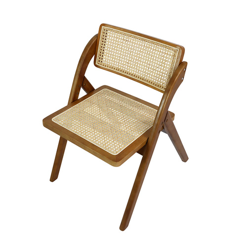 2X Foldable Rattan Dining Chairs Walnut - Model-C0B42F