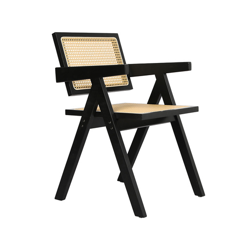 1x Black Wicker Armchair Dining Chair - Model-F9C009