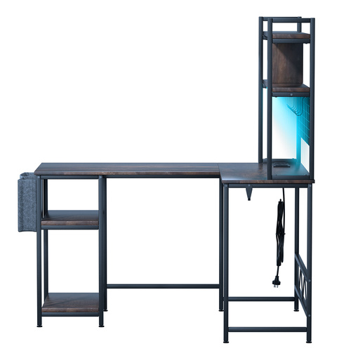 L Shaped Gaming Desk with LED Lights Brown - Model-167927