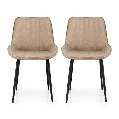 Artiss 2x Dining Chairs Retro PU Leather Kitchen Lounge Cafe Accent Chair Khaki