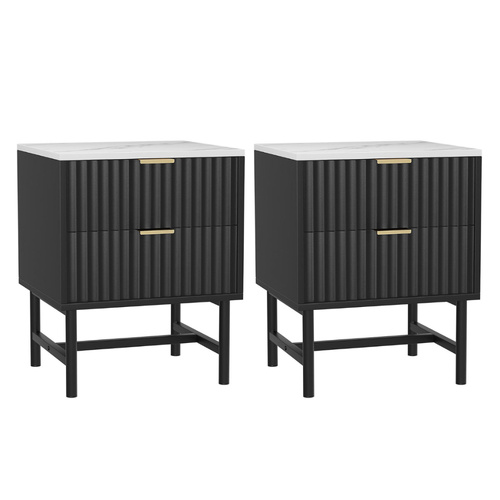 Artiss 2x Bedside Table 2 Drawers - Black