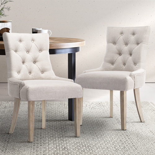 Set of 2 Dining Chair Beige CAYES French Provincial Chairs Wooden Retro Cafe