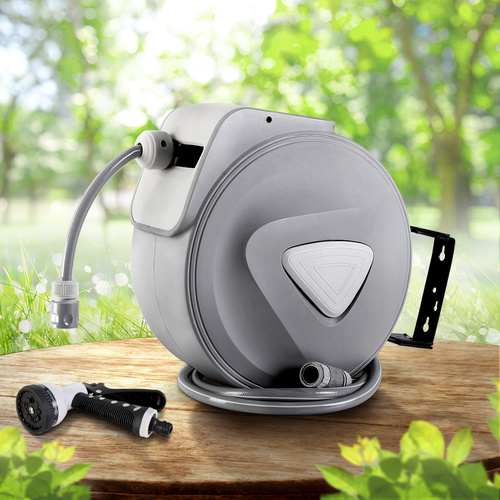 Retractable Water Hose Reel Garden Storage AutoRewind Spray Gun