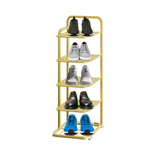 Gold Plated Metal Shoe Organizer Space Saving Portable Footwear Storage Shelf