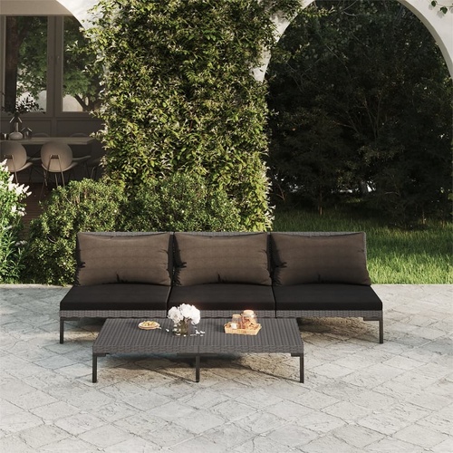 Garden Lounge Set with Cushions Poly Rattan Dark Grey