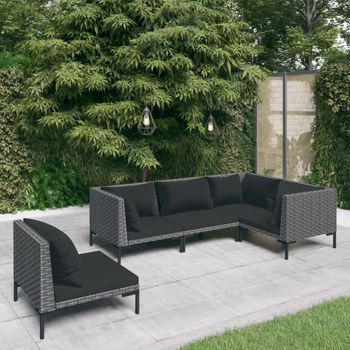 Garden Lounge Set with Cushions Poly Rattan Dark Grey