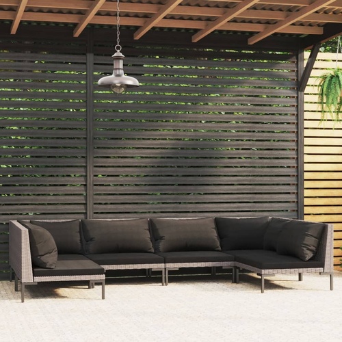 Garden Lounge Set with Cushions Poly Rattan Dark Grey
