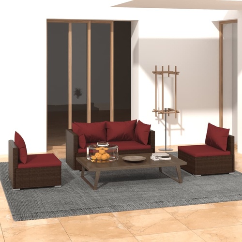 Garden Lounge Set with Cushions Poly Rattan Brown